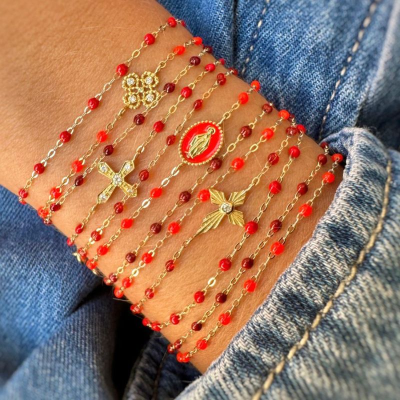 Classic Cross Vintage Diamond Coral bracelet, Yellow Gold, 17 cm