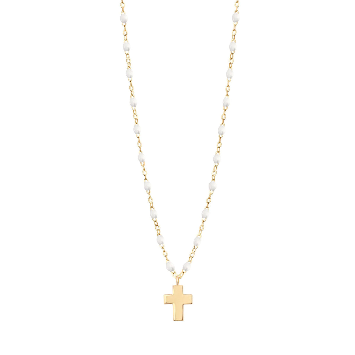 Cross Charm Classic Gigi White necklace, Yellow Gold, 42 cm – Gigi