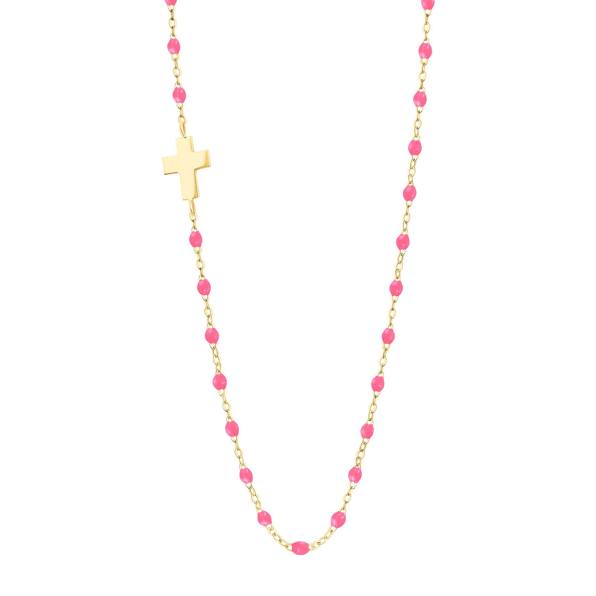 Side Cross Charm Classic Gigi Pink necklace, Yellow Gold, 42 cm