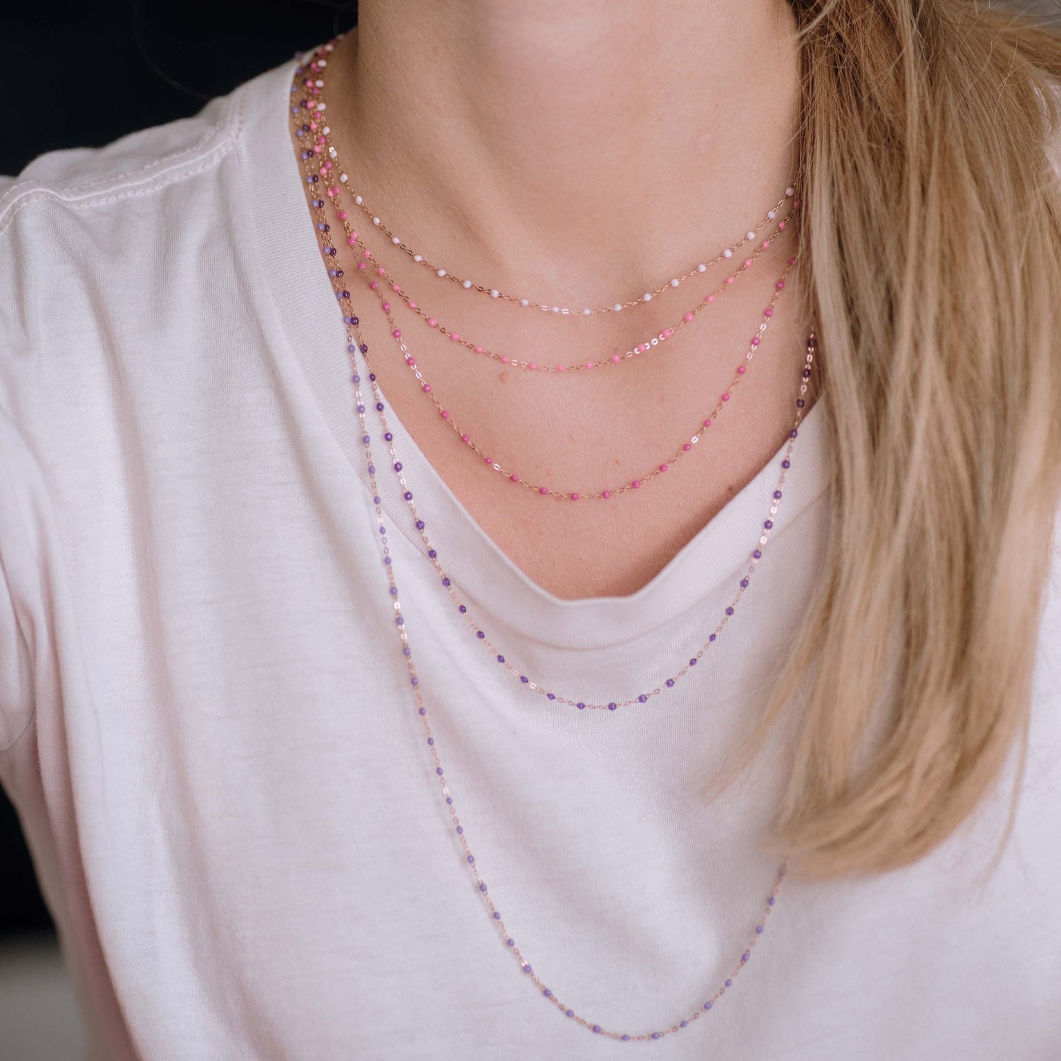 Gigi Clozeau - Sautoir violet Classique Gigi, or rose, 60 cm