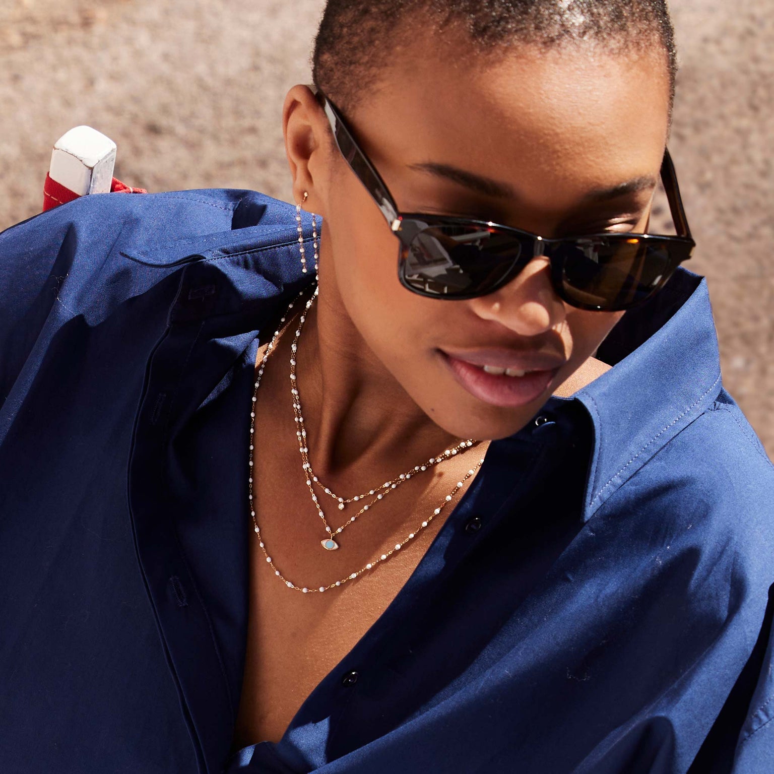 Gigi Clozeau - Collier Eye Classic blanc, or jaune, 42 cm