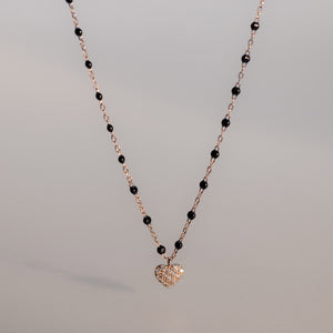 Gigi Clozeau - Collier noir In Love, diamants, or rose, 42 cm