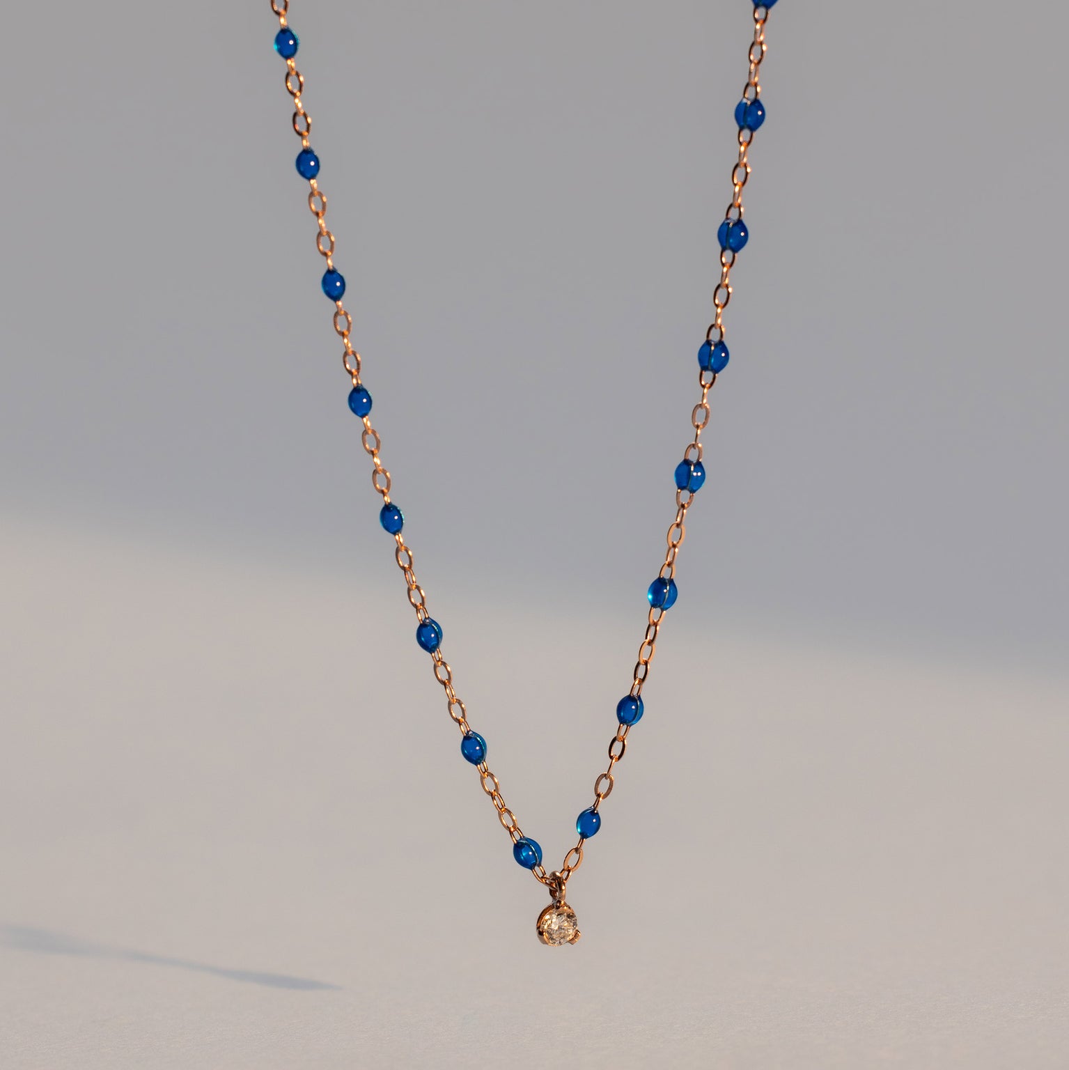 Gigi Clozeau - Collier saphir Gigi Suprême, or rose, 1 diamant, 42 cm