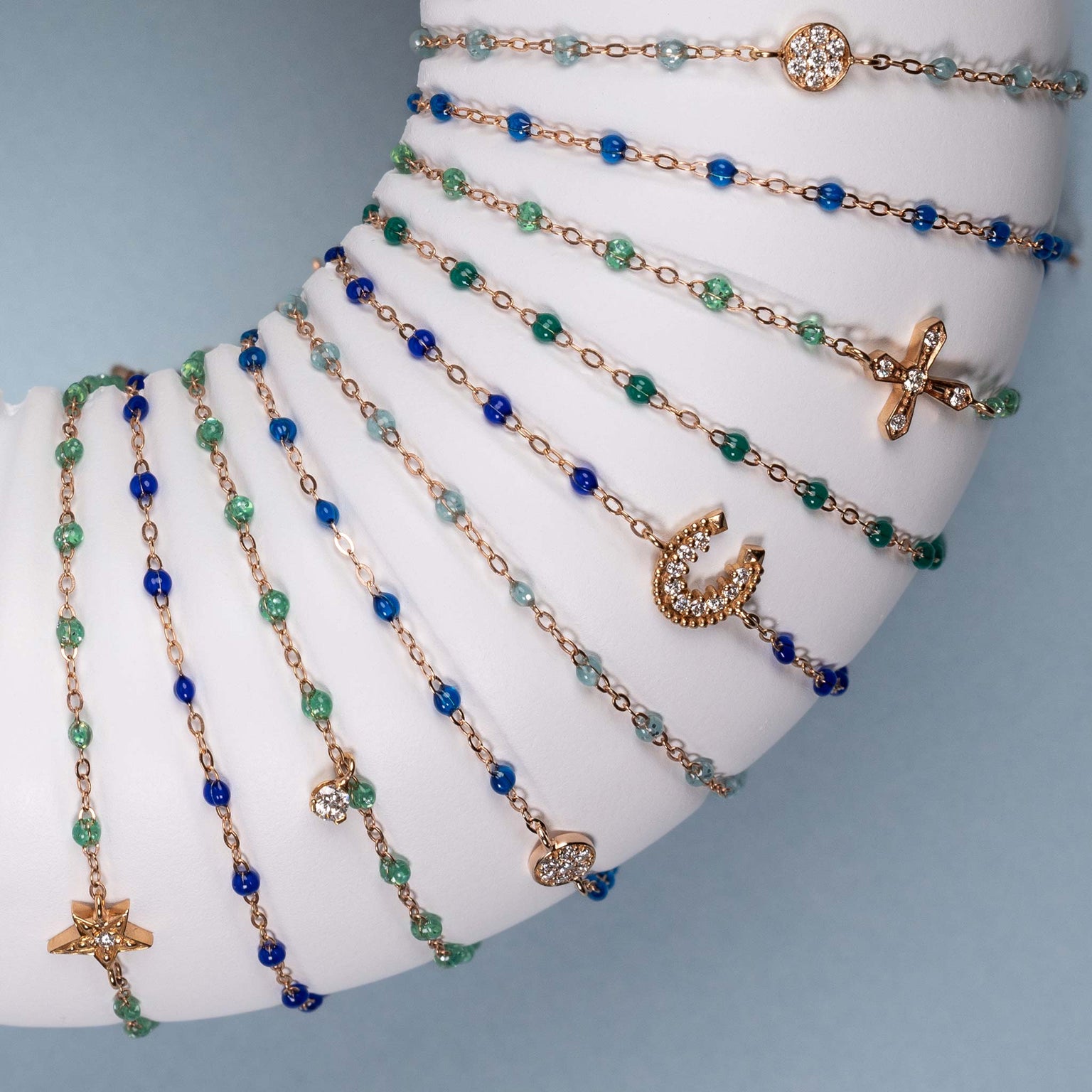 Gigi Clozeau - Bracelet menthe Croix Vintage diamants, or jaune, 17 cm