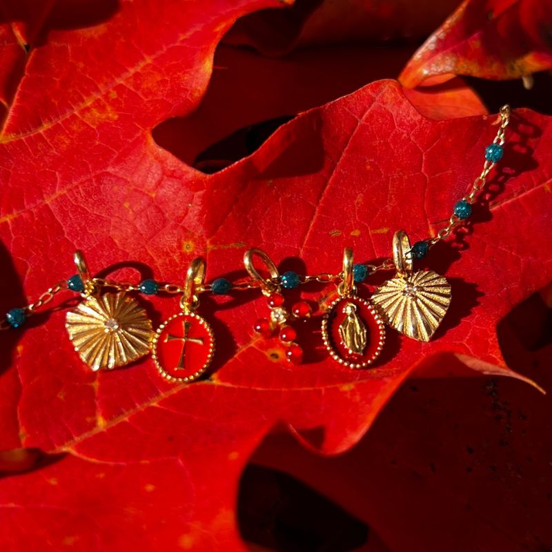 Gigi Clozeau - Pearled Cross Diamond Pendant, Ruby, Yellow Gold