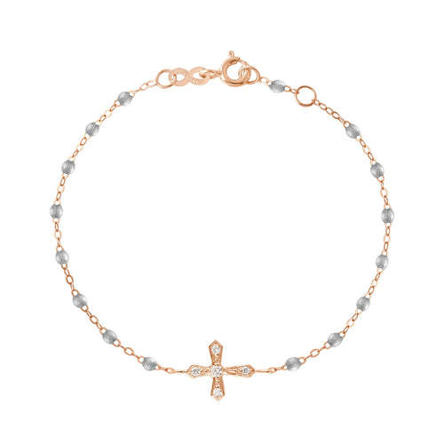 Gigi Clozeau - Bracelet argent Croix Vintage, diamants, or rose, 17 cm
