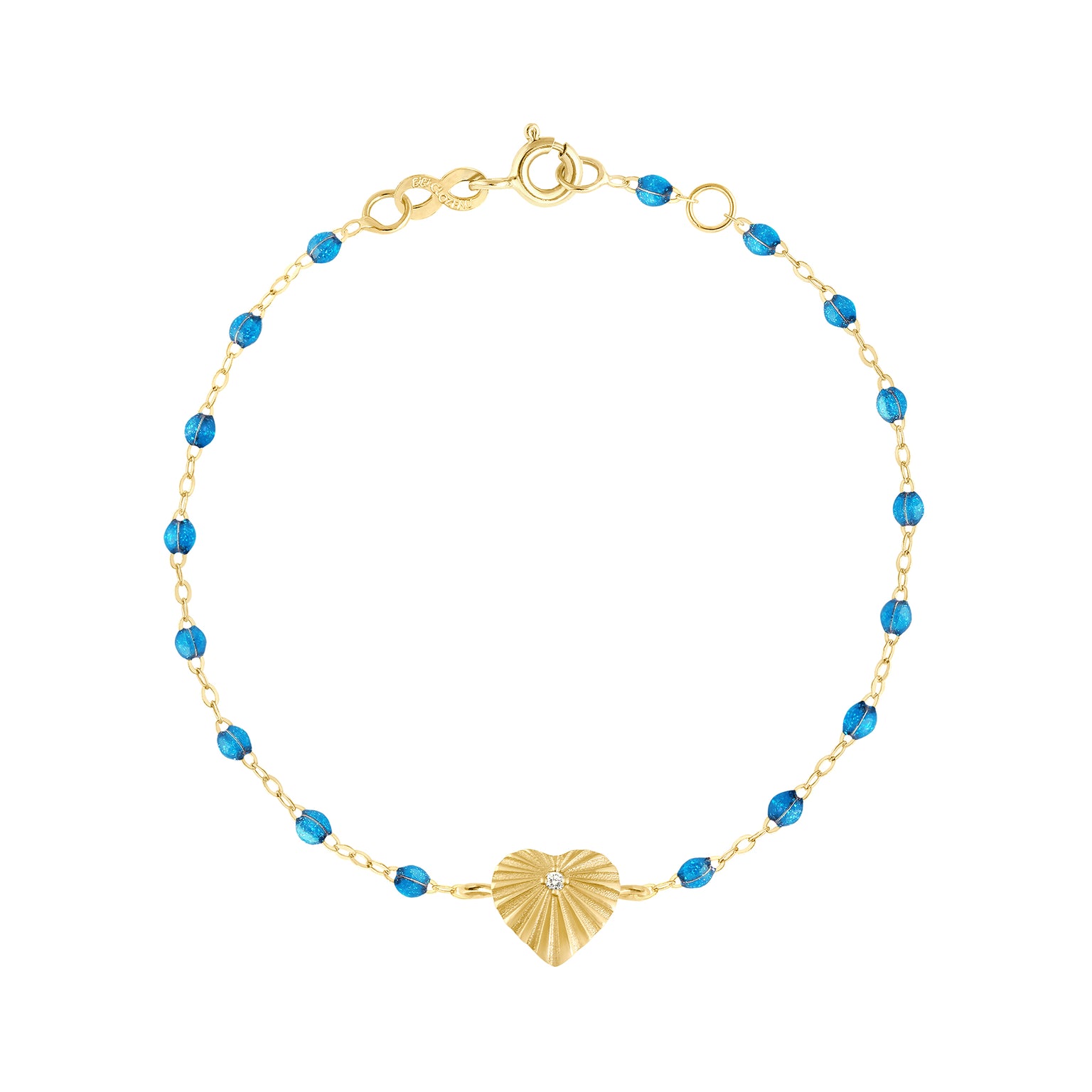 Gigi Clozeau - Bracelet azur Cœur Lumière, diamant, or jaune, 17 cm