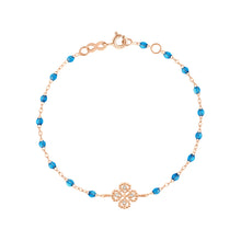 Gigi Clozeau - Bracelet azur Lucky Trèfle, diamants, or rose, 17 cm