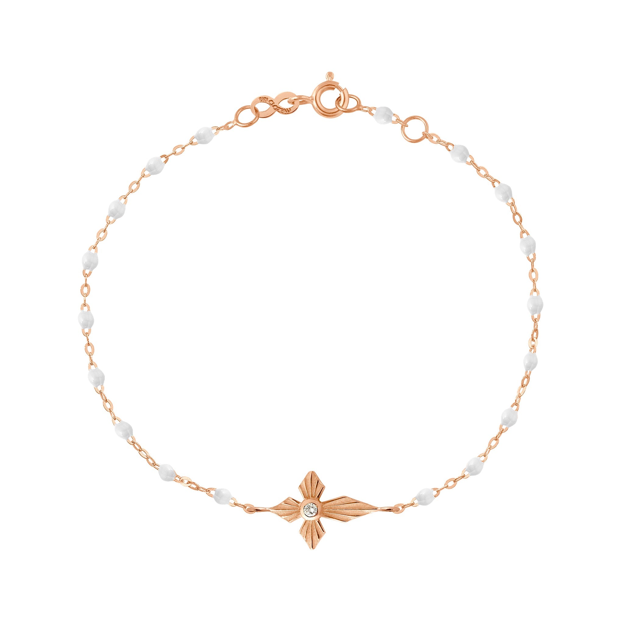 Gigi Clozeau - Bracelet blanc Croix Lumière diamants, or rose, 17 cm