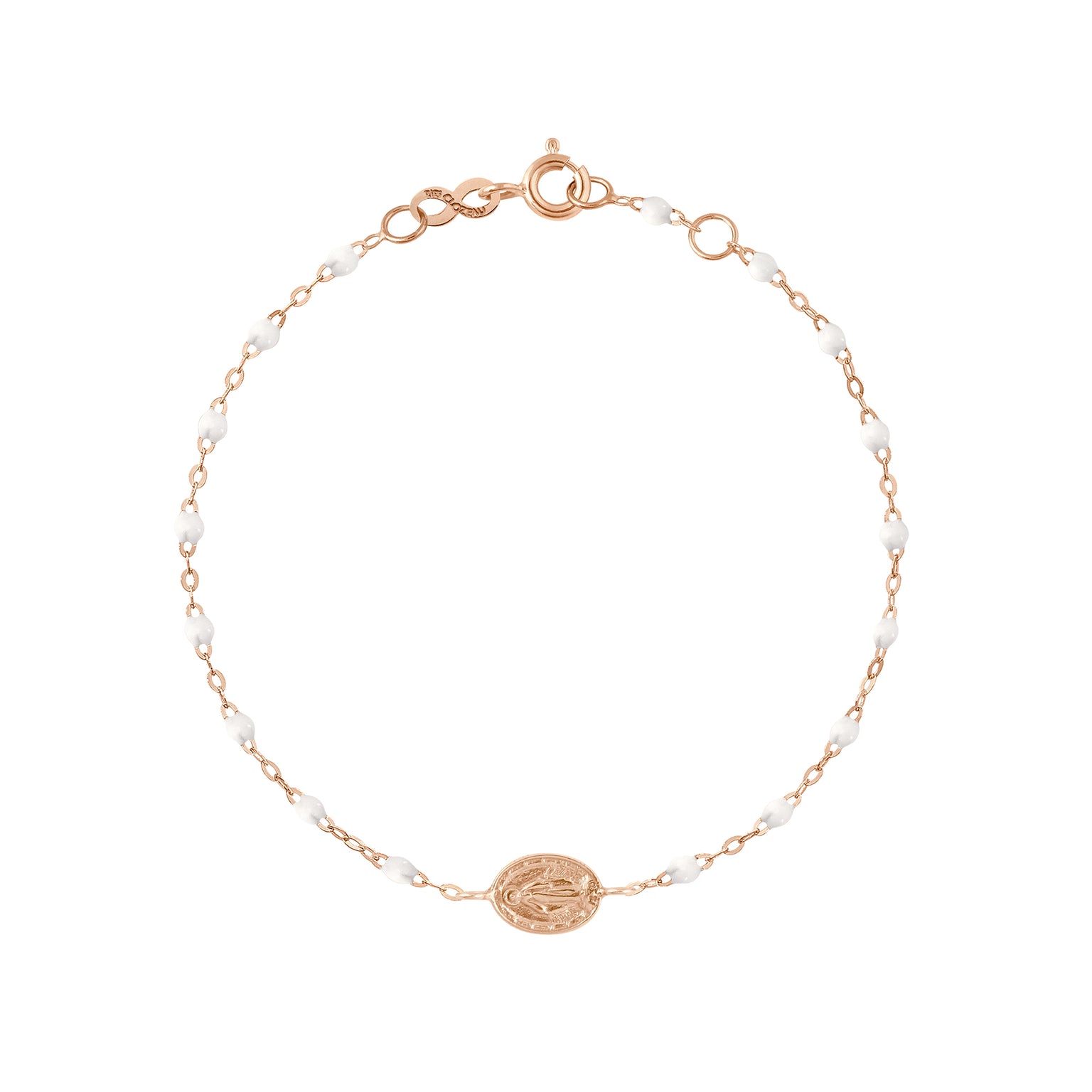 Gigi Clozeau - Bracelet blanc Madone or rose, 17 cm 