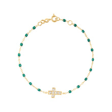 Gigi Clozeau - Bracelet émeraude Croix diamants, or jaune, 17 cm