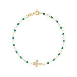 Gigi Clozeau - Bracelet émeraude Croix diamants, or jaune, 17 cm
