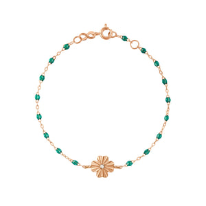Gigi Clozeau - Bracelet émeraude Trèfle Lumière, diamant, or rose, 17 cm