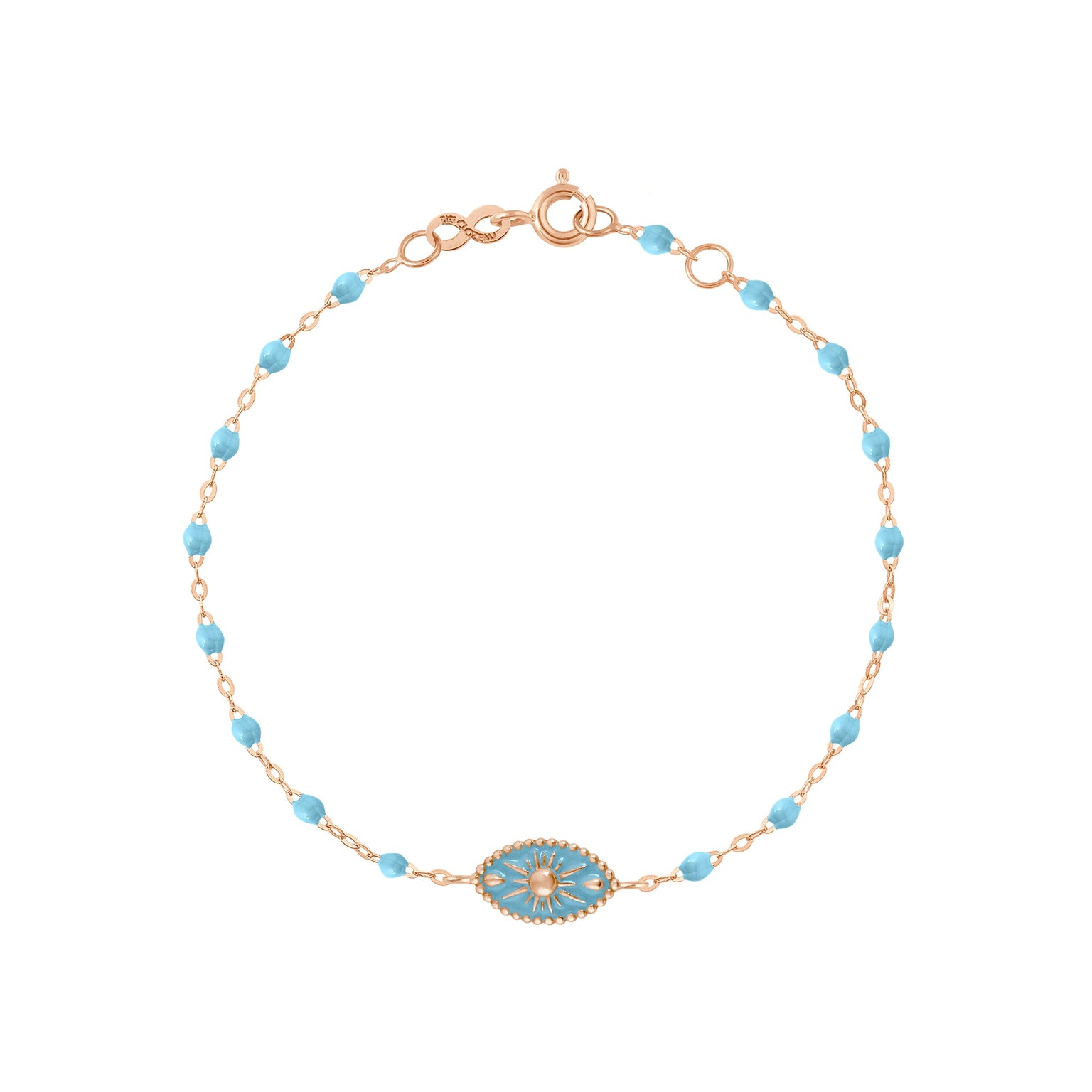 Gigi Clozeau - Bracelet Karma résine turquoise, or rose, 17cm