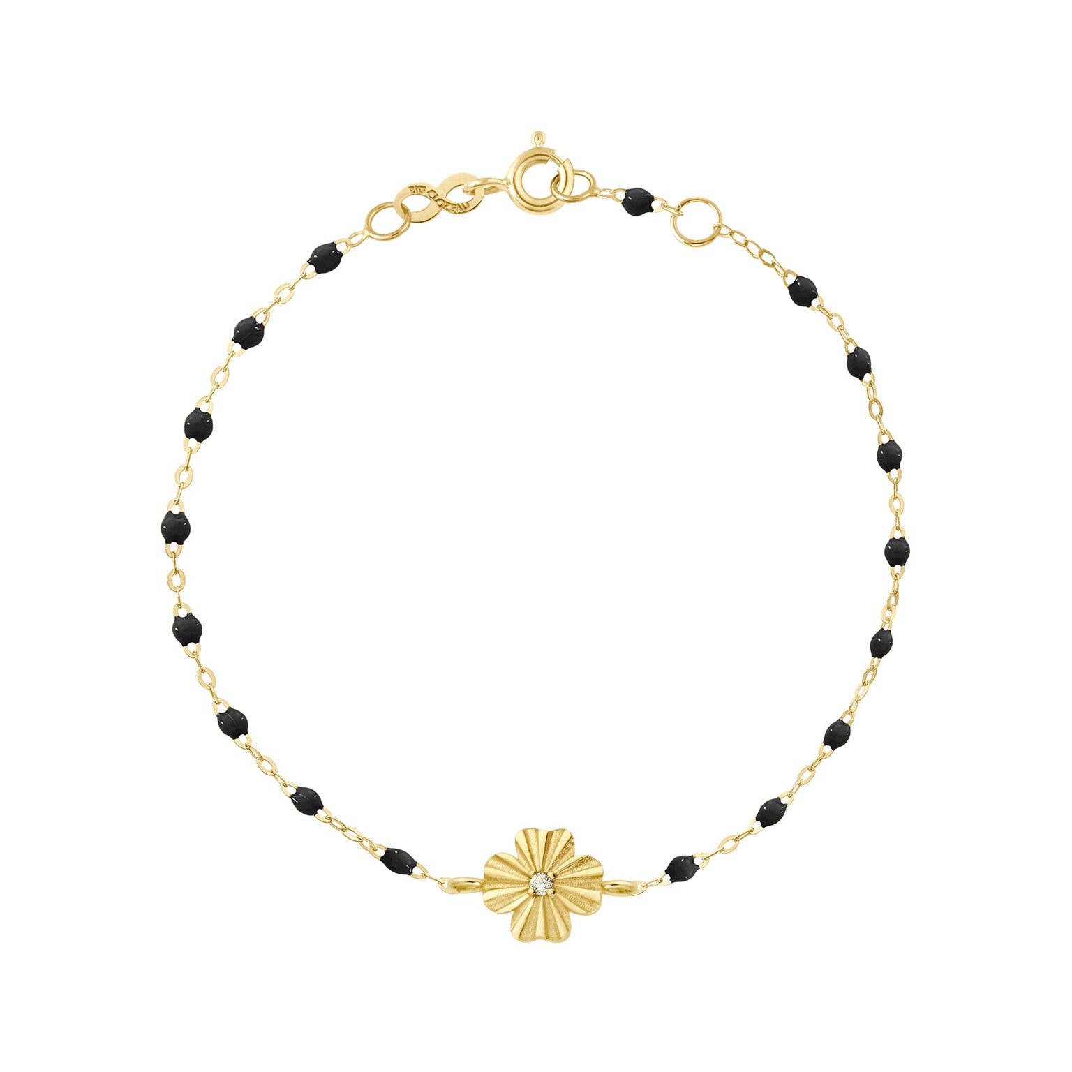 Gigi Clozeau - Bracelet noir Trèfle Lumière, diamant, or jaune, 17 cm