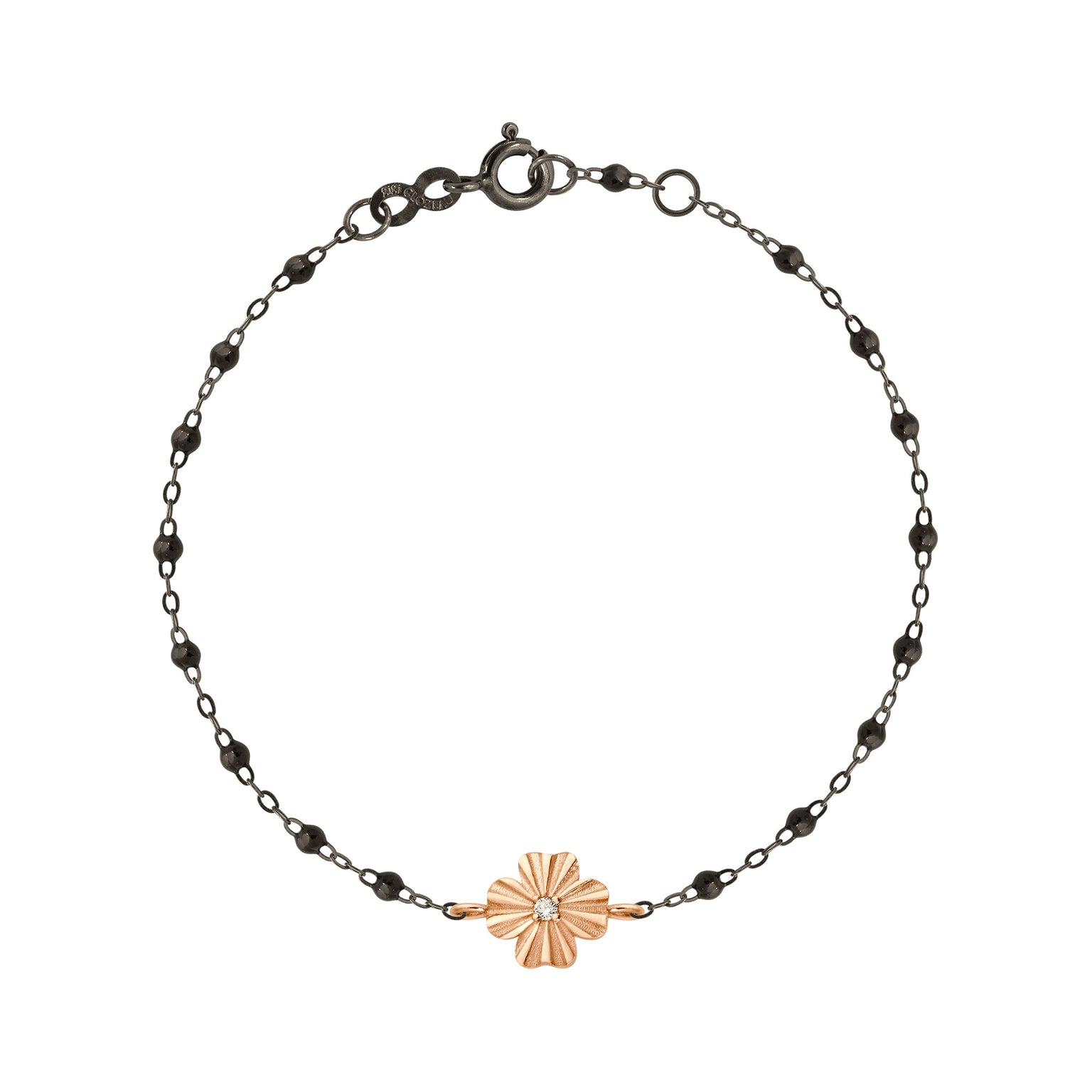 Gigi Clozeau - Bracelet noir Trèfle Lumière, diamant, or noir et rose, 17 cm
