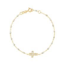 Gigi Clozeau - Bracelet opale Croix diamants, or jaune, 17 cm