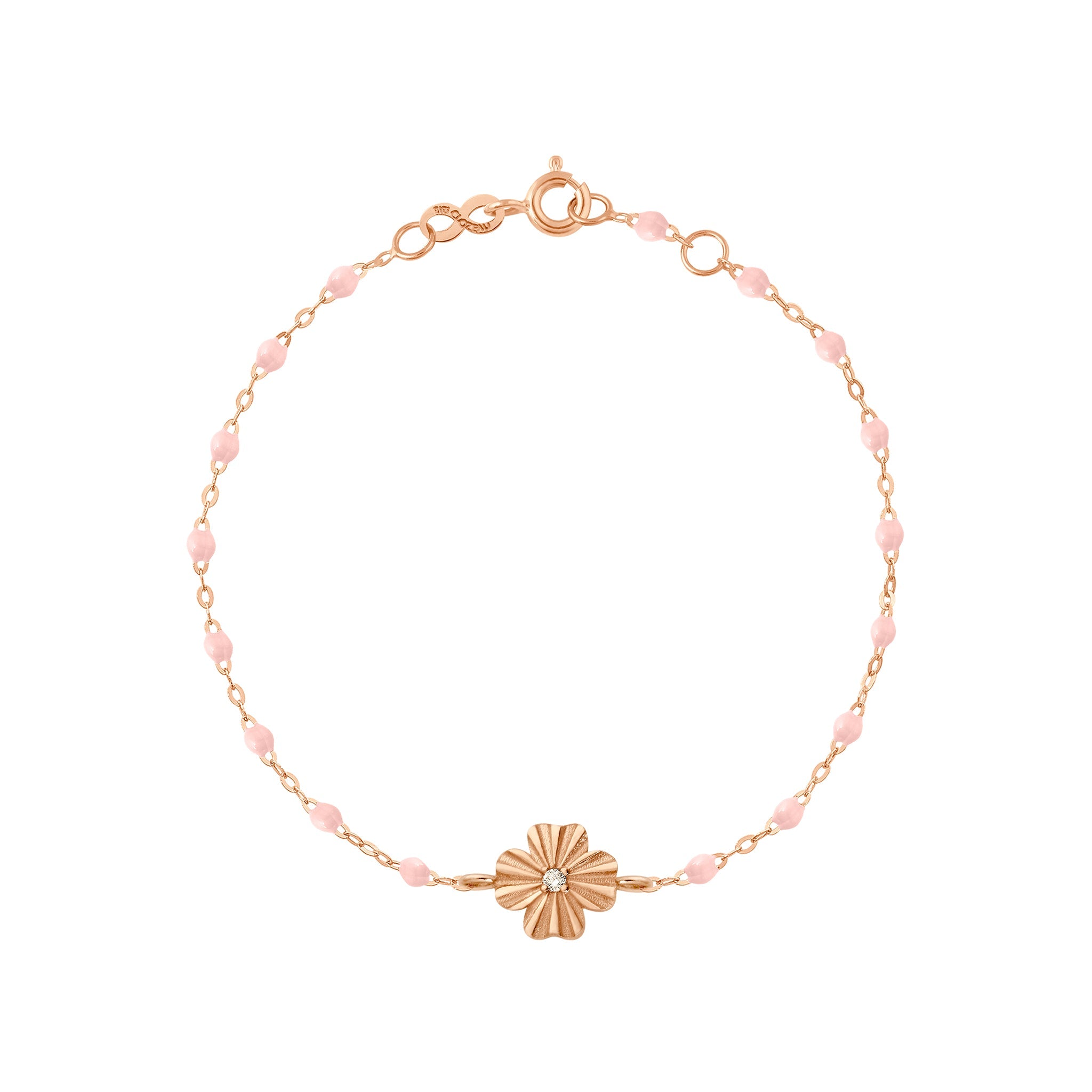 Gigi Clozeau - Bracelet rose bébé Trèfle Lumière, diamant, or rose, 17 cm