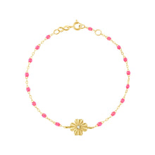 Gigi Clozeau - Bracelet rose fluo Trèfle Lumière, diamant, or jaune, 17 cm