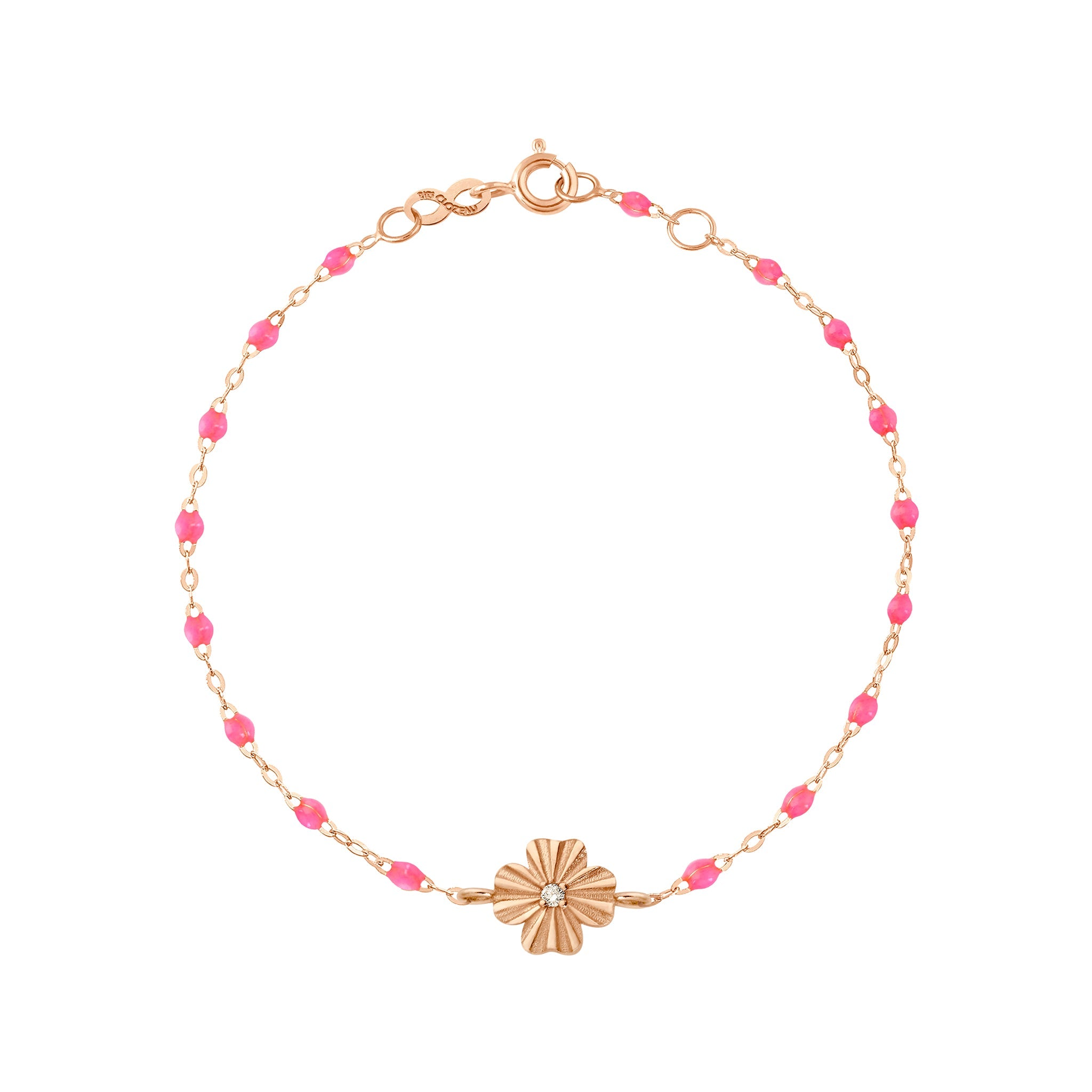 Gigi Clozeau - Bracelet rose fluo Trèfle Lumière, diamant, or rose, 17 cm