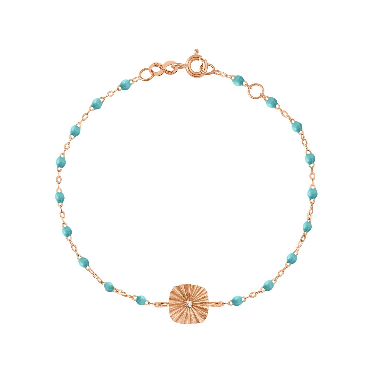 Gigi Clozeau - Bracelet turquoise vert Miss Lumière diamant, or rose, 17 cm