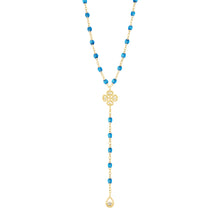 Gigi Clozeau - Chapelet azur Lucky Trèfle, diamants, or jaune, 45 cm