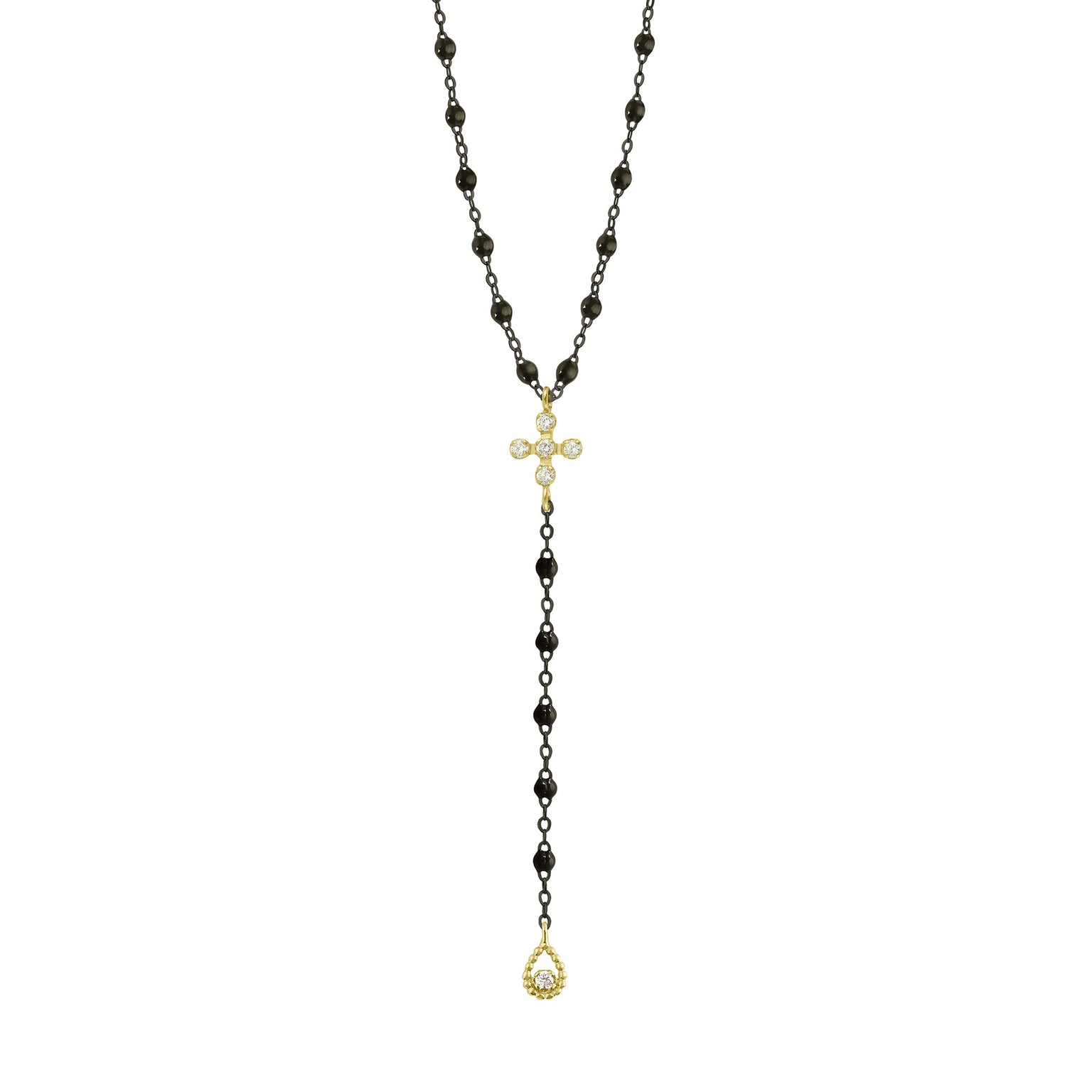 Gigi Clozeau - Chapelet noir Spark diamants, or noir et jaune, 45 cm