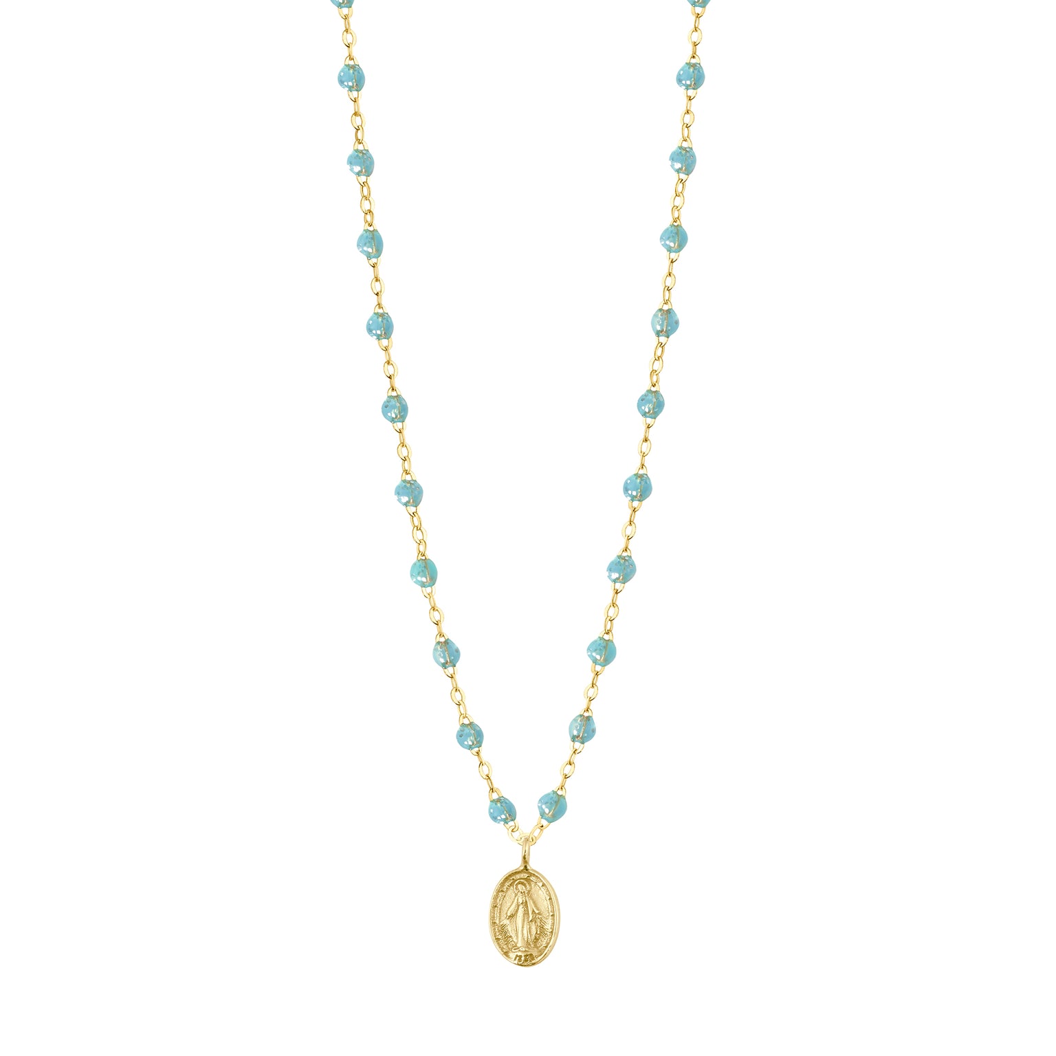 Gigi Clozeau - Collier aqua Madone, or jaune, 42 cm 