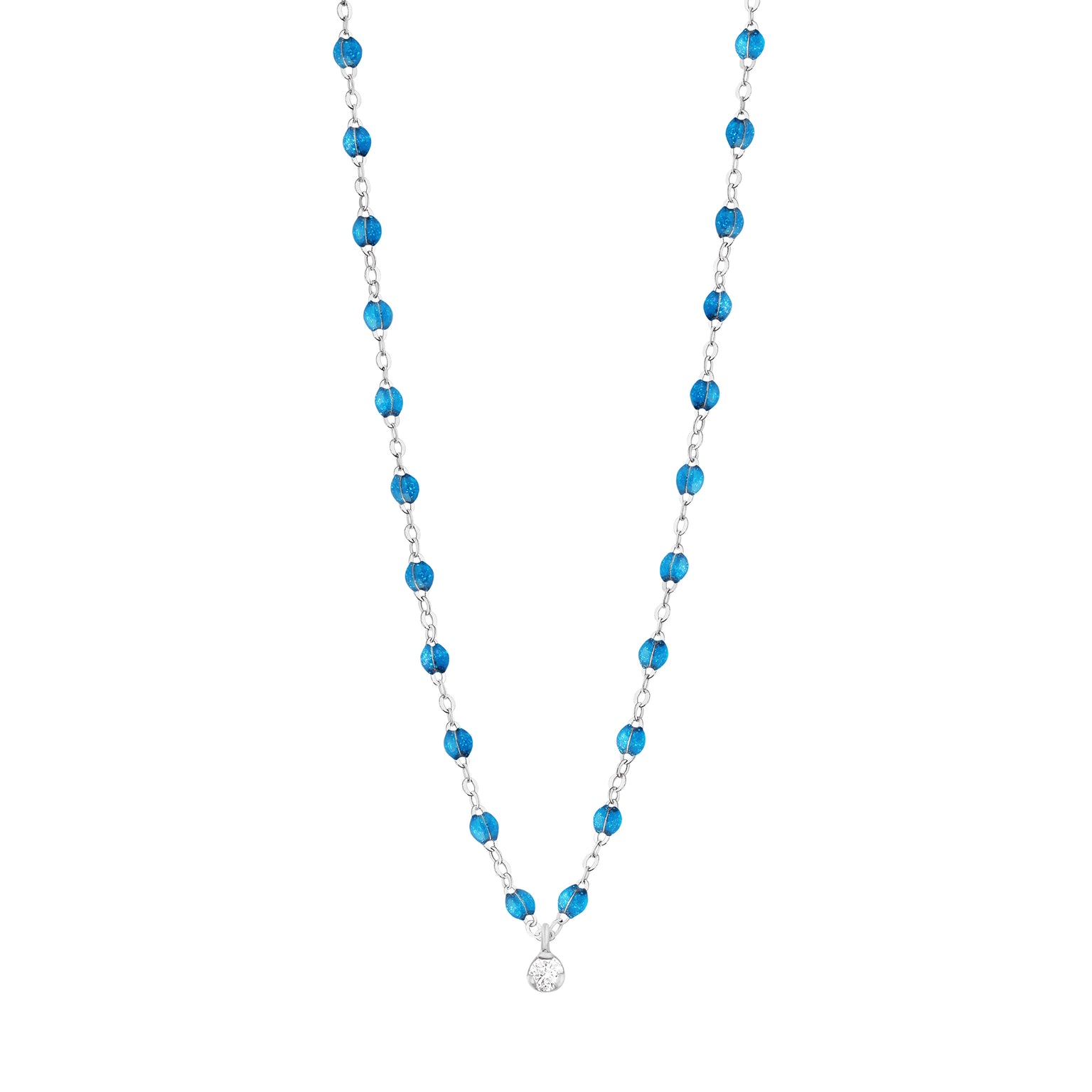 Gigi Clozeau - Collier azur Gigi Suprême, or blanc, 1 diamant, 42 cm