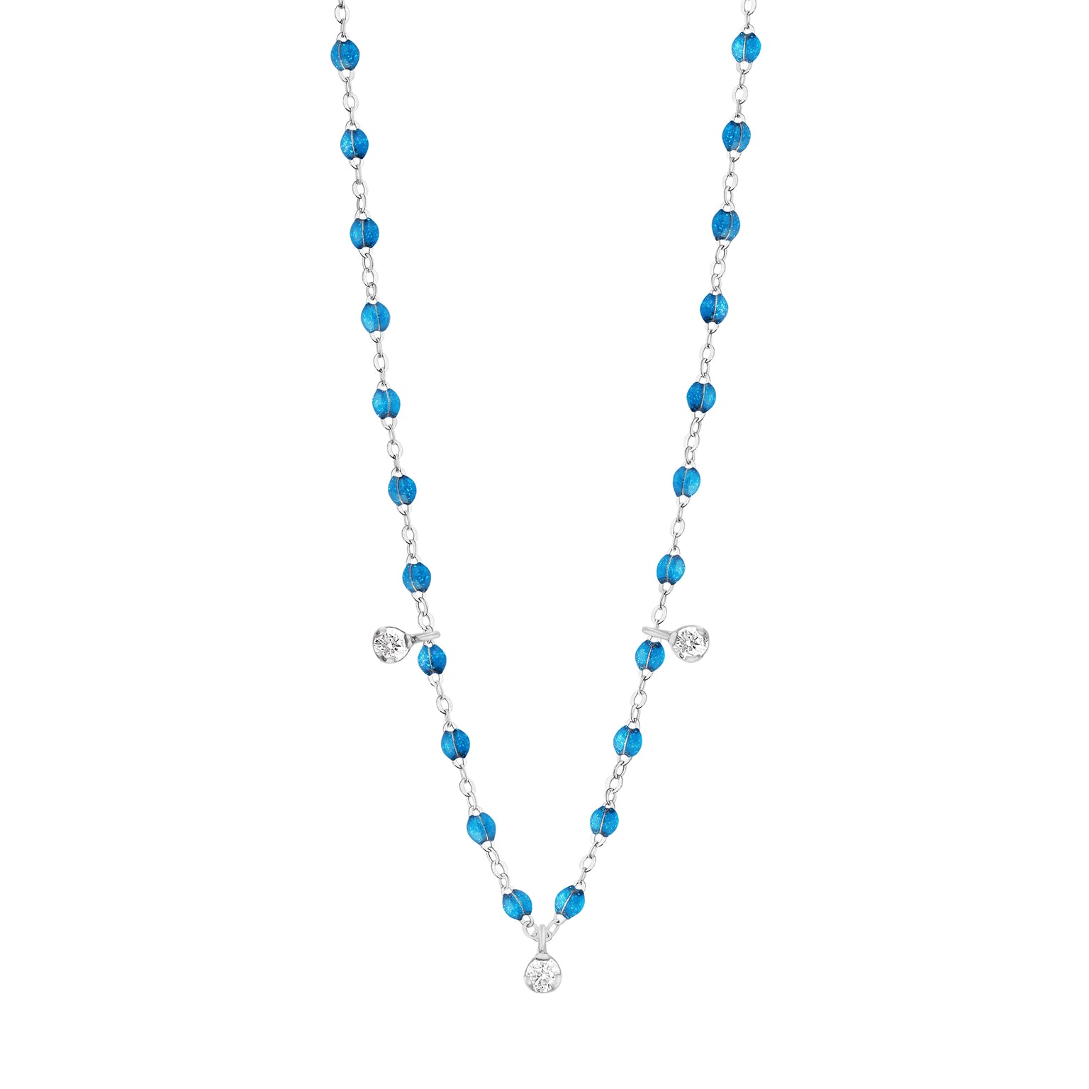 Gigi Clozeau - Collier azur Gigi Suprême, or blanc, 3 diamants, 45 cm