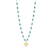 Gigi Clozeau - Collier azur Lucky Trèfle, diamants, or jaune, 42 cm