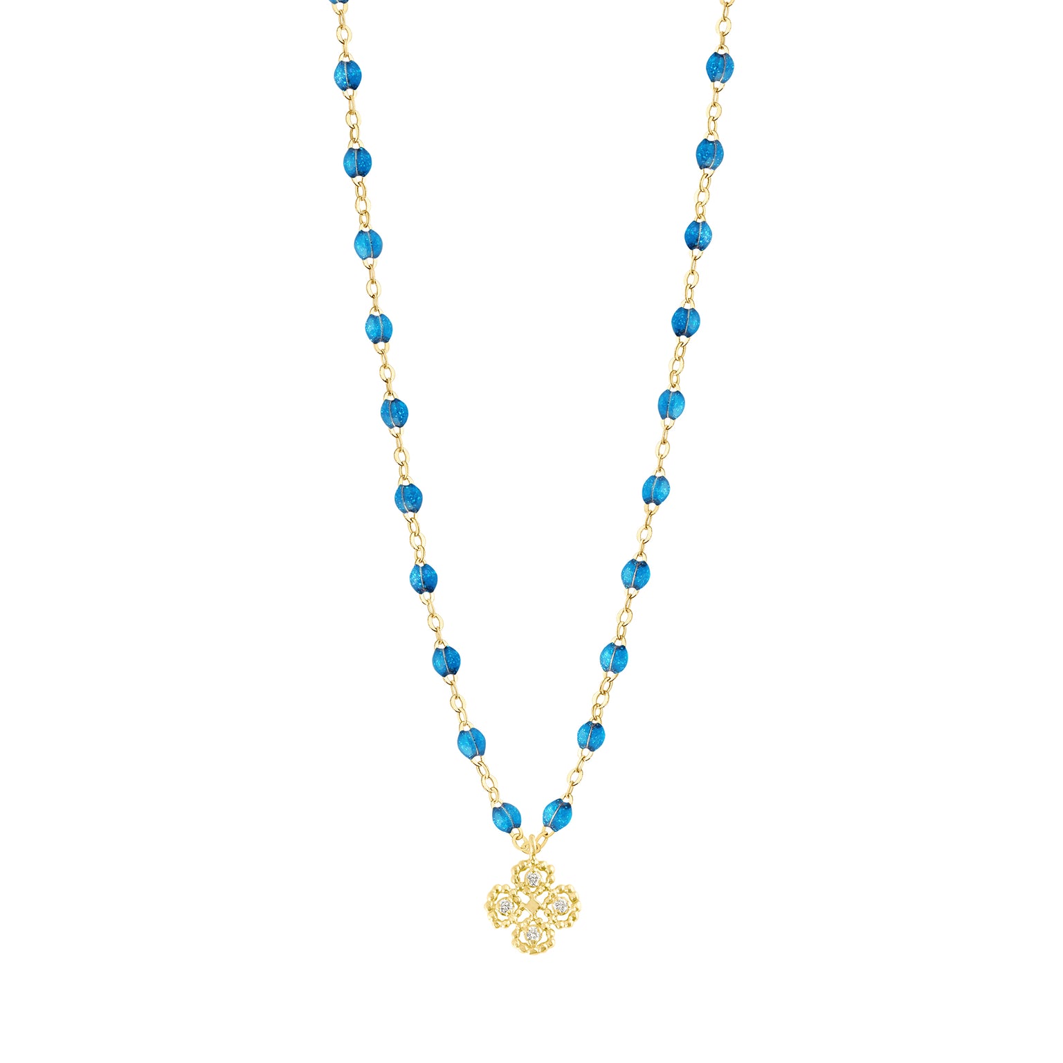 Gigi Clozeau - Collier azur Lucky Trèfle, diamants, or jaune, 42 cm
