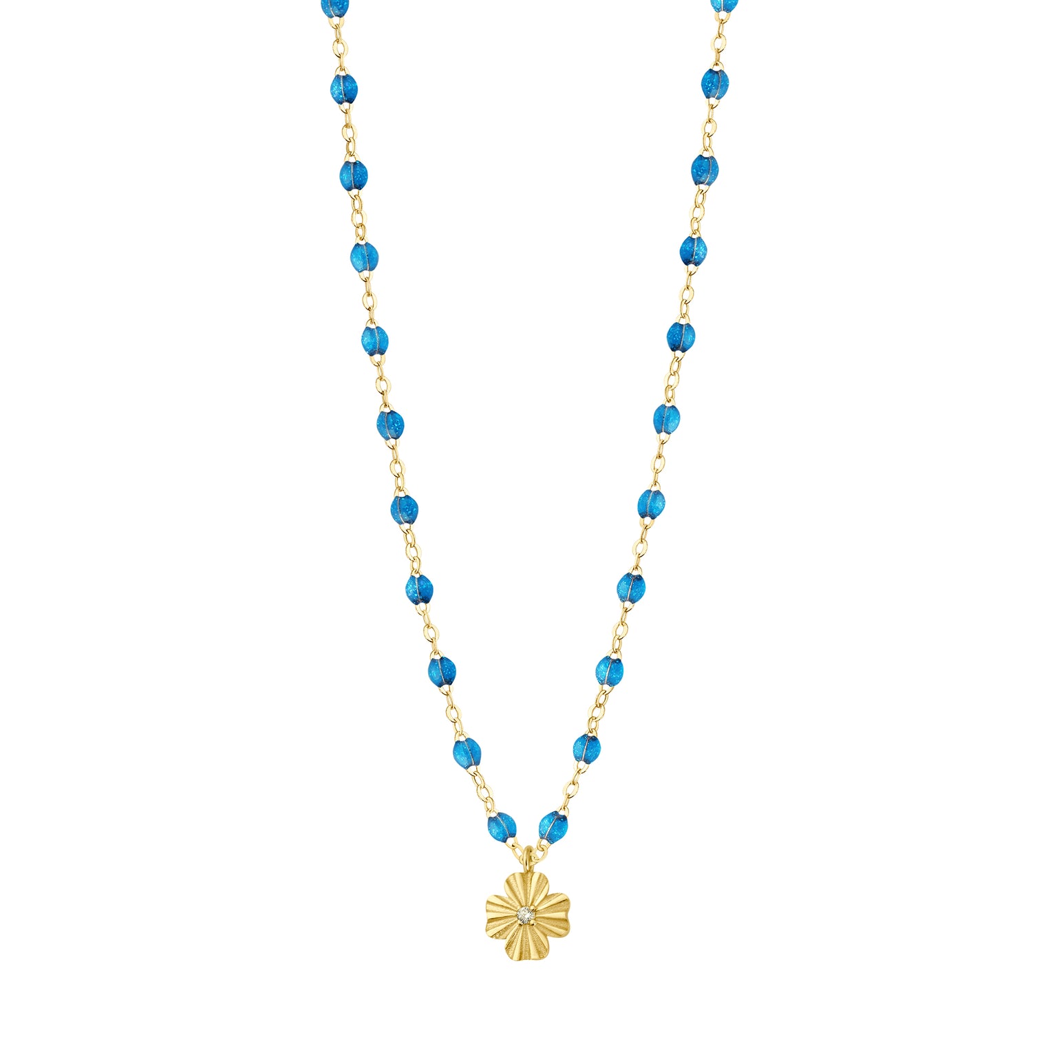 Gigi Clozeau - Collier azur Trèfle Lumière, diamant, or jaune, 42 cm