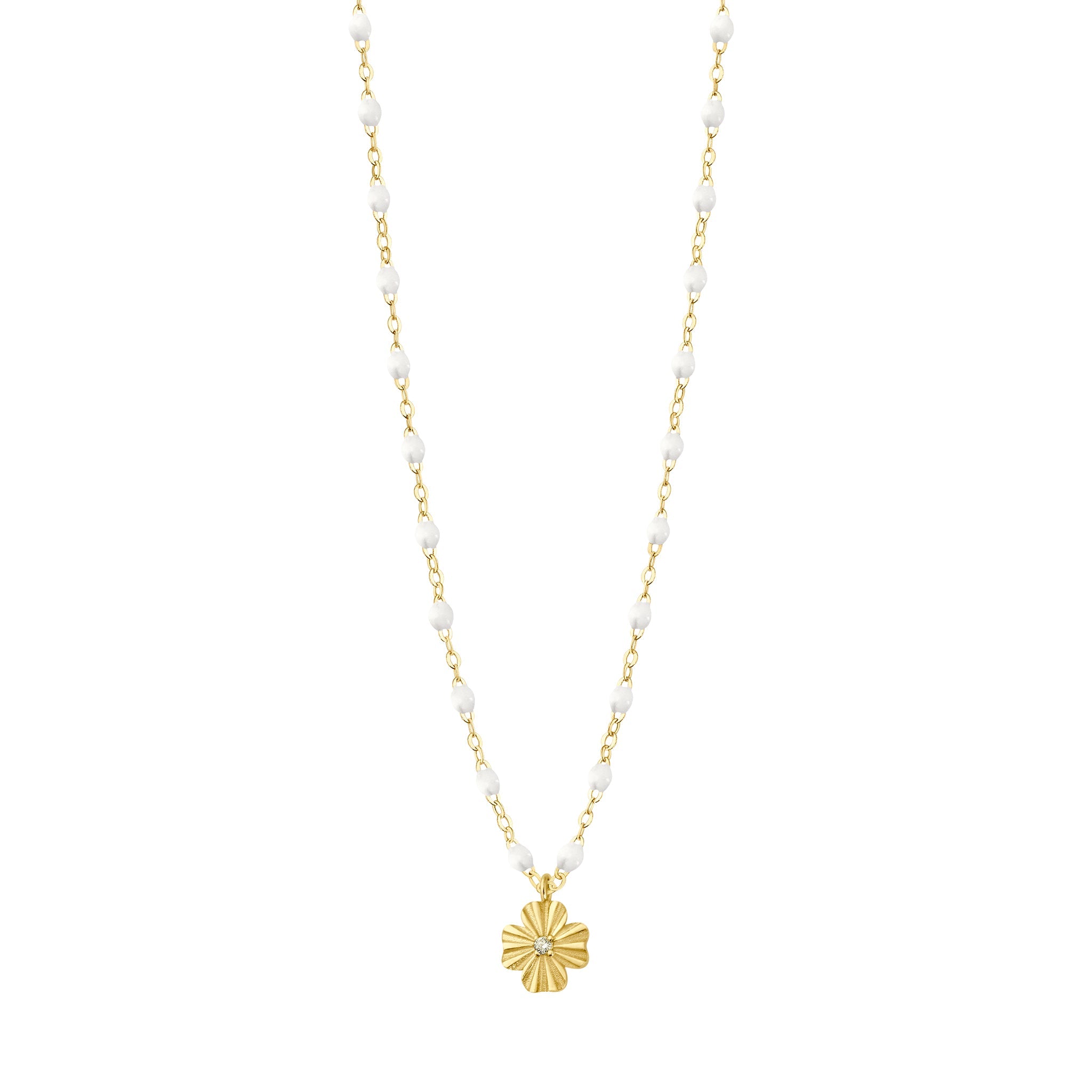 Gigi Clozeau - Collier blanc Trèfle Lumière, diamant, or jaune, 42 cm