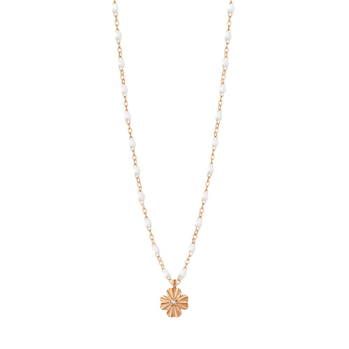 Gigi Clozeau - Collier blanc Trèfle Lumière, diamant, or rose, 42 cm