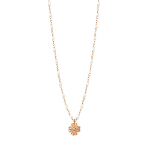 Gigi Clozeau - Collier blanc Trèfle Lumière, diamant, or rose, 42 cm