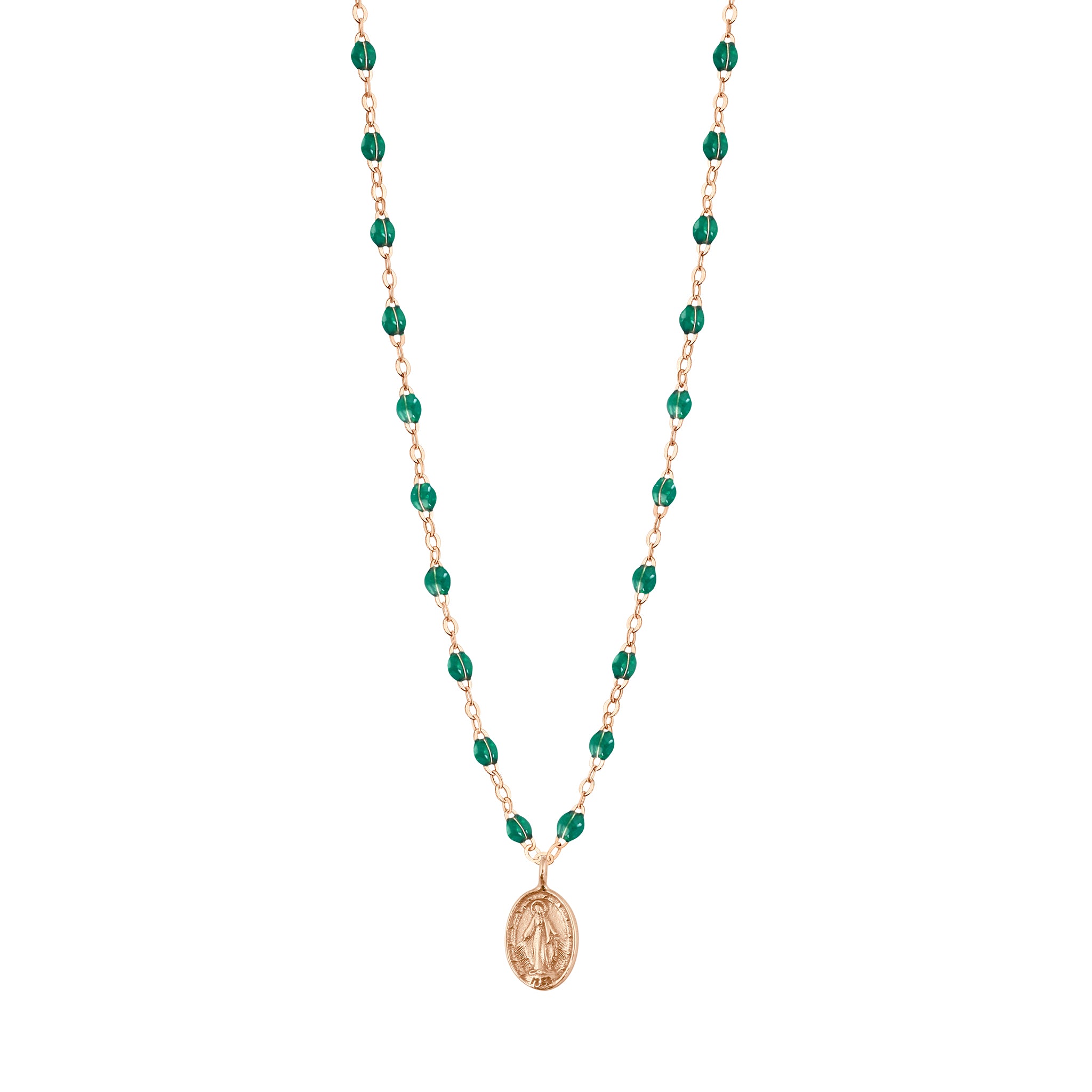 Gigi Clozeau - Collier émeraude Madone, or rose, 42 cm