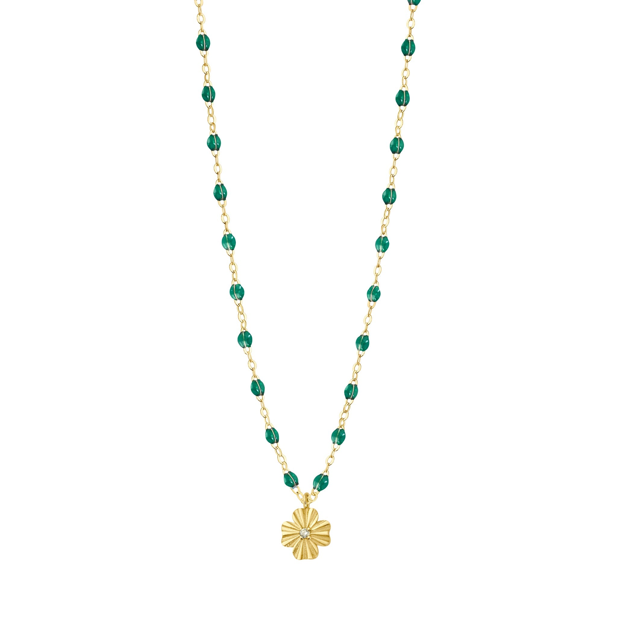 Gigi Clozeau - Collier émeraude Trèfle Lumière, diamant, or jaune, 42 cm