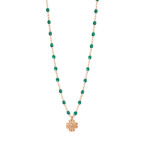 Gigi Clozeau - Collier émeraude Trèfle Lumière, diamant, or rose, 42 cm