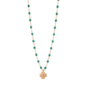 Gigi Clozeau - Collier émeraude Trèfle Lumière, diamant, or rose, 42 cm