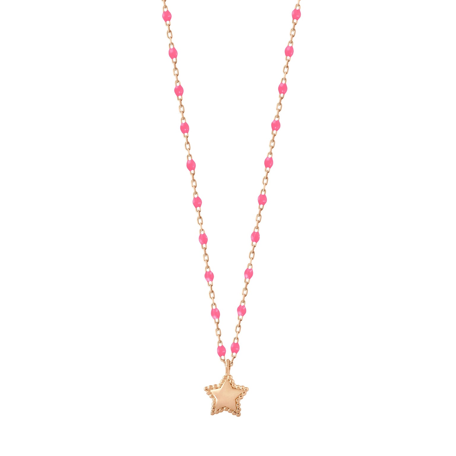 Gigi Clozeau - Collier Étoile Mini Gigi, or rose et mini perles de résine rose fluo, 40 cm