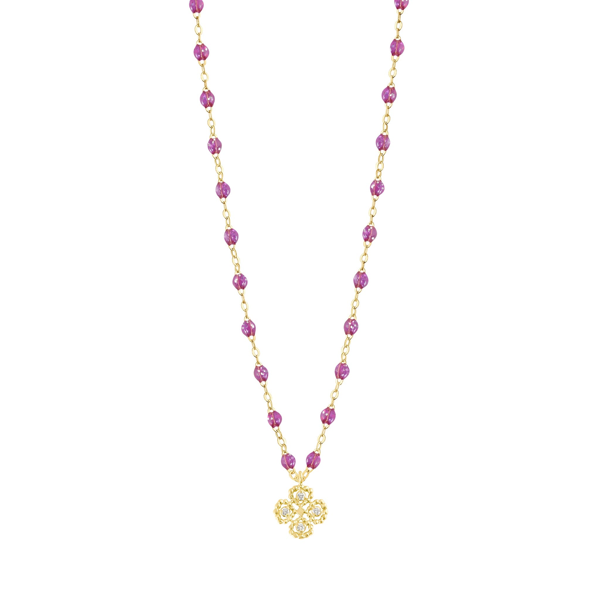 Gigi Clozeau - Collier galaxy Lucky Trèfle, diamants, or jaune, 42 cm