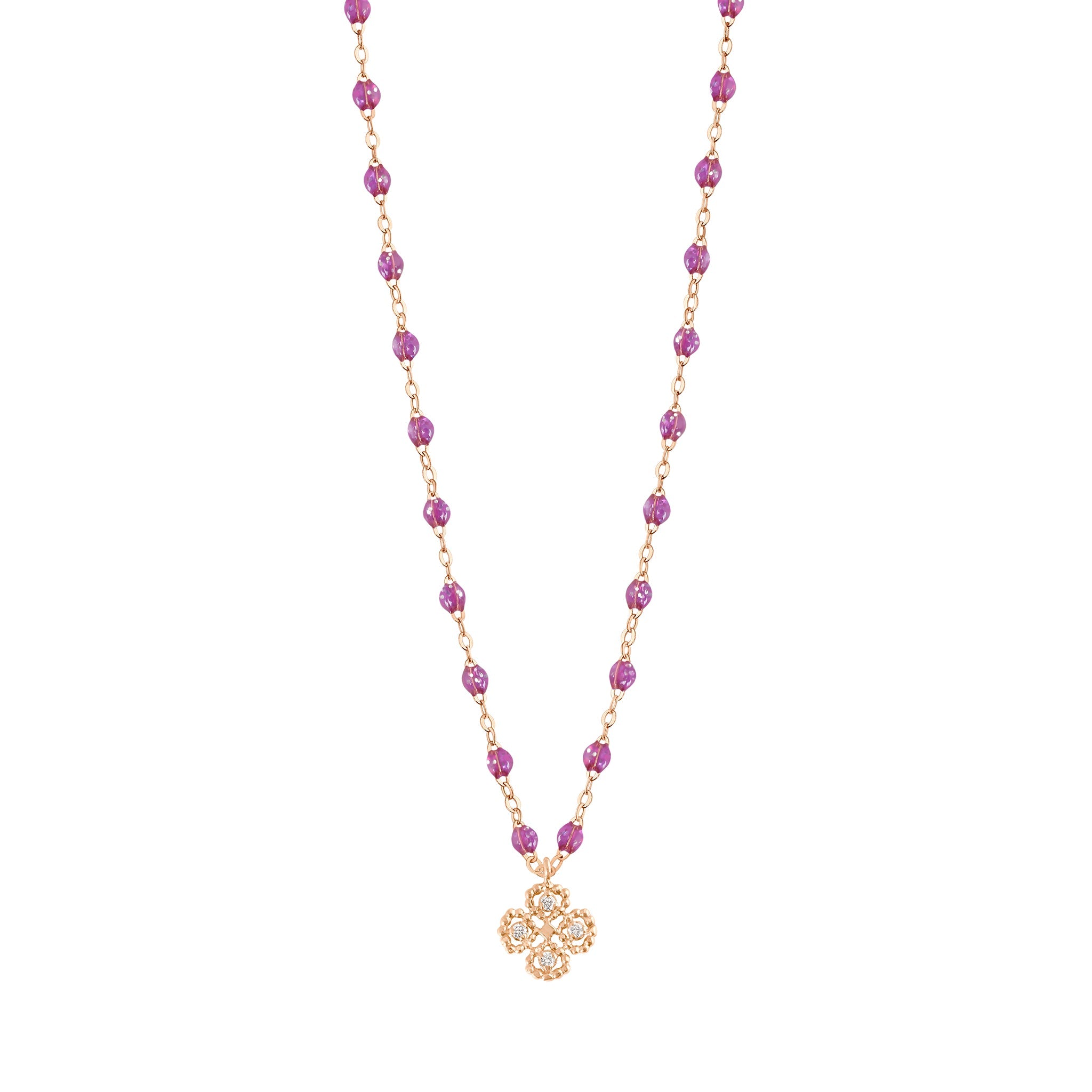 Gigi Clozeau - Collier galaxy Lucky Trèfle, diamants, or rose, 42 cm