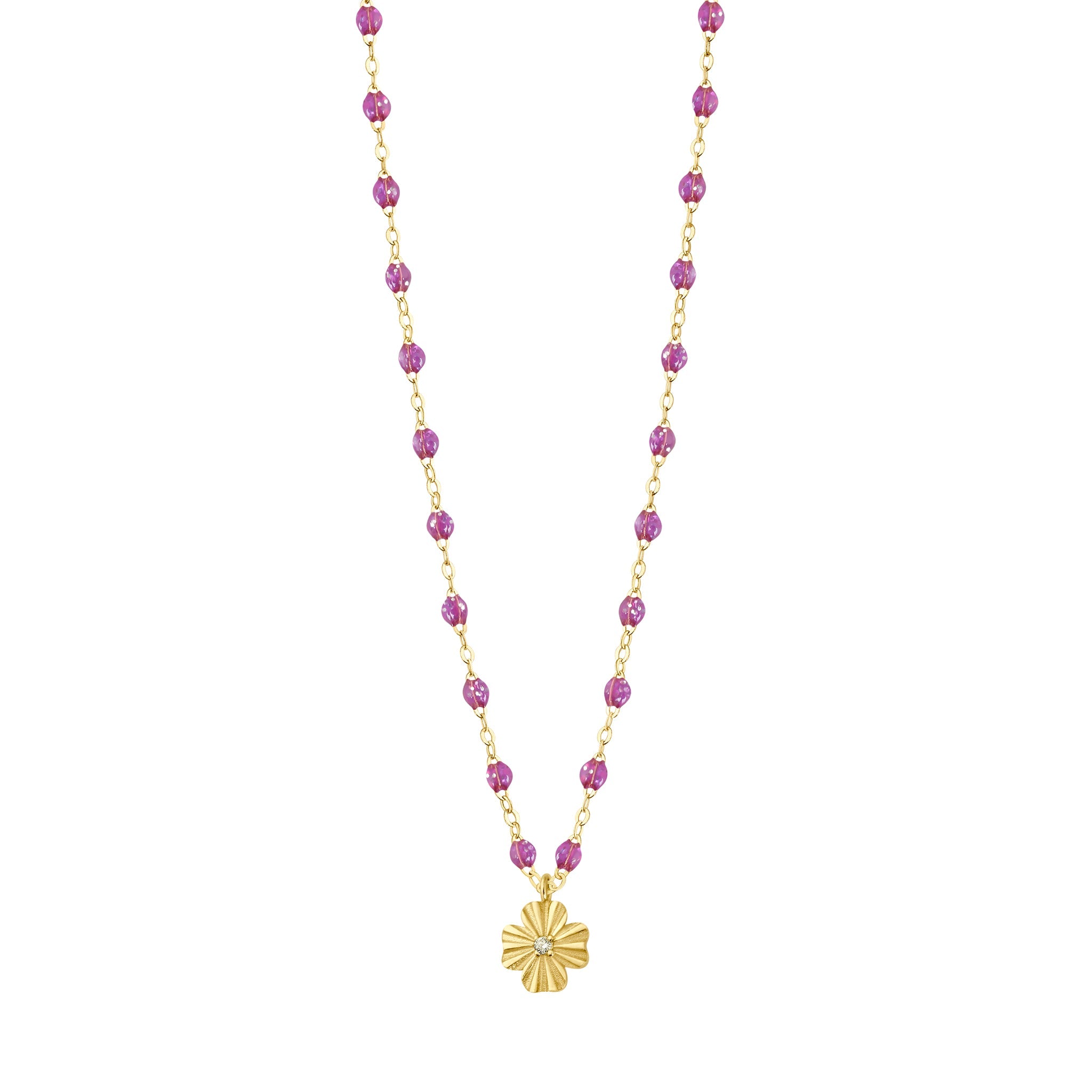 Gigi Clozeau - Collier galaxy Trèfle Lumière, diamant, or jaune, 42 cm