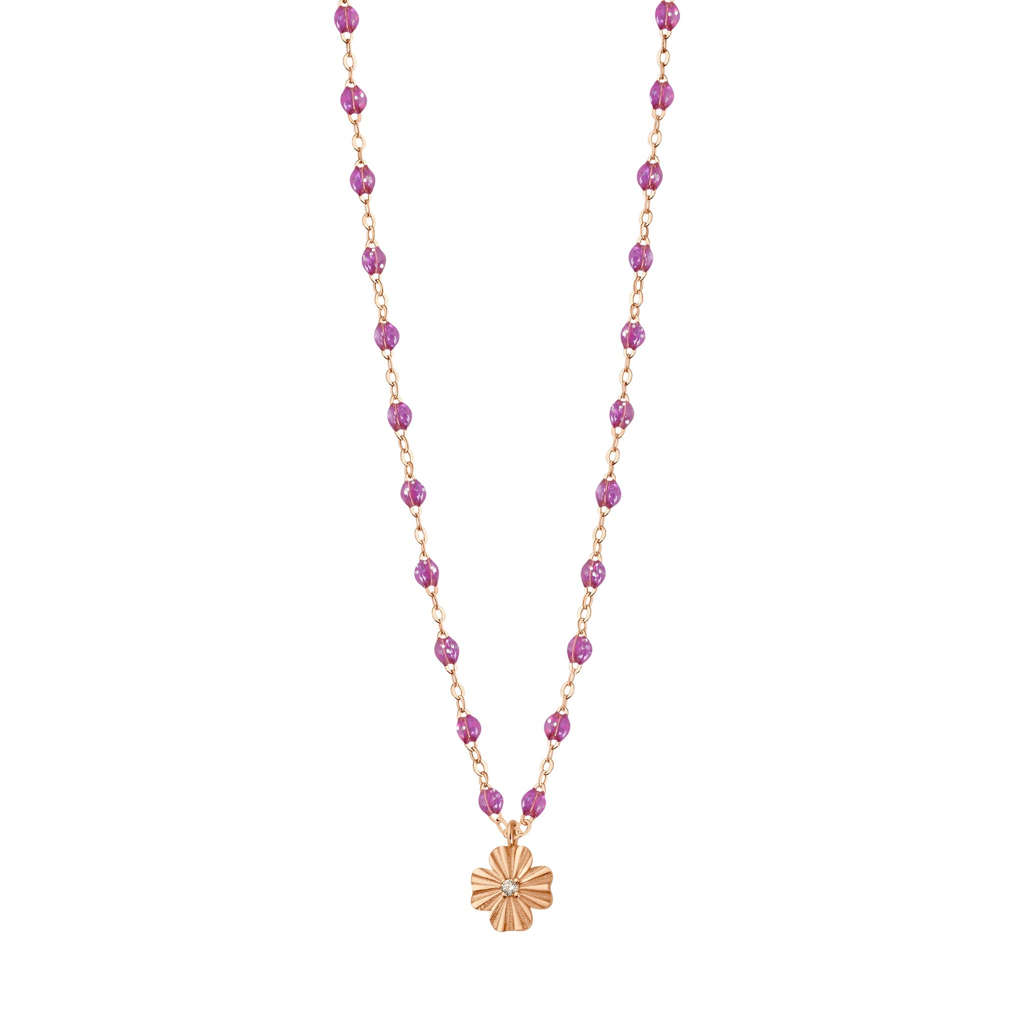 Gigi Clozeau - Collier galaxy Trèfle Lumière, diamant, or rose, 42 cm