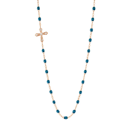 Gigi Clozeau - Collier jungle Croix Vintage, diamants, or rose, 42 cm