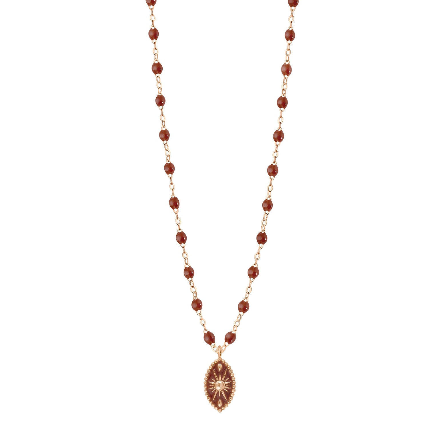 Gigi Clozeau - Collier Karma résine moka, or rose, 42 cm