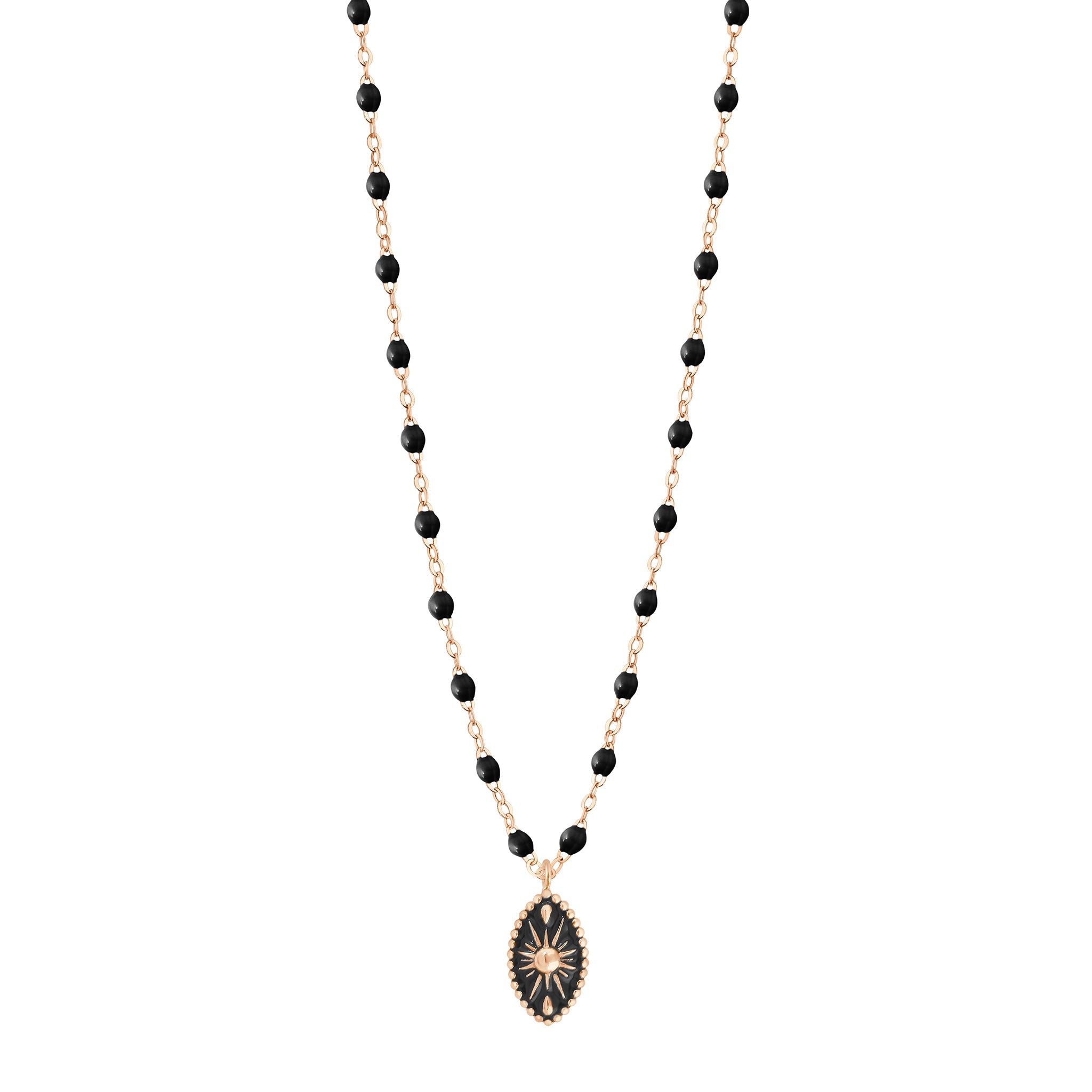 Gigi Clozeau - Collier Karma résine noire, or rose, 42 cm