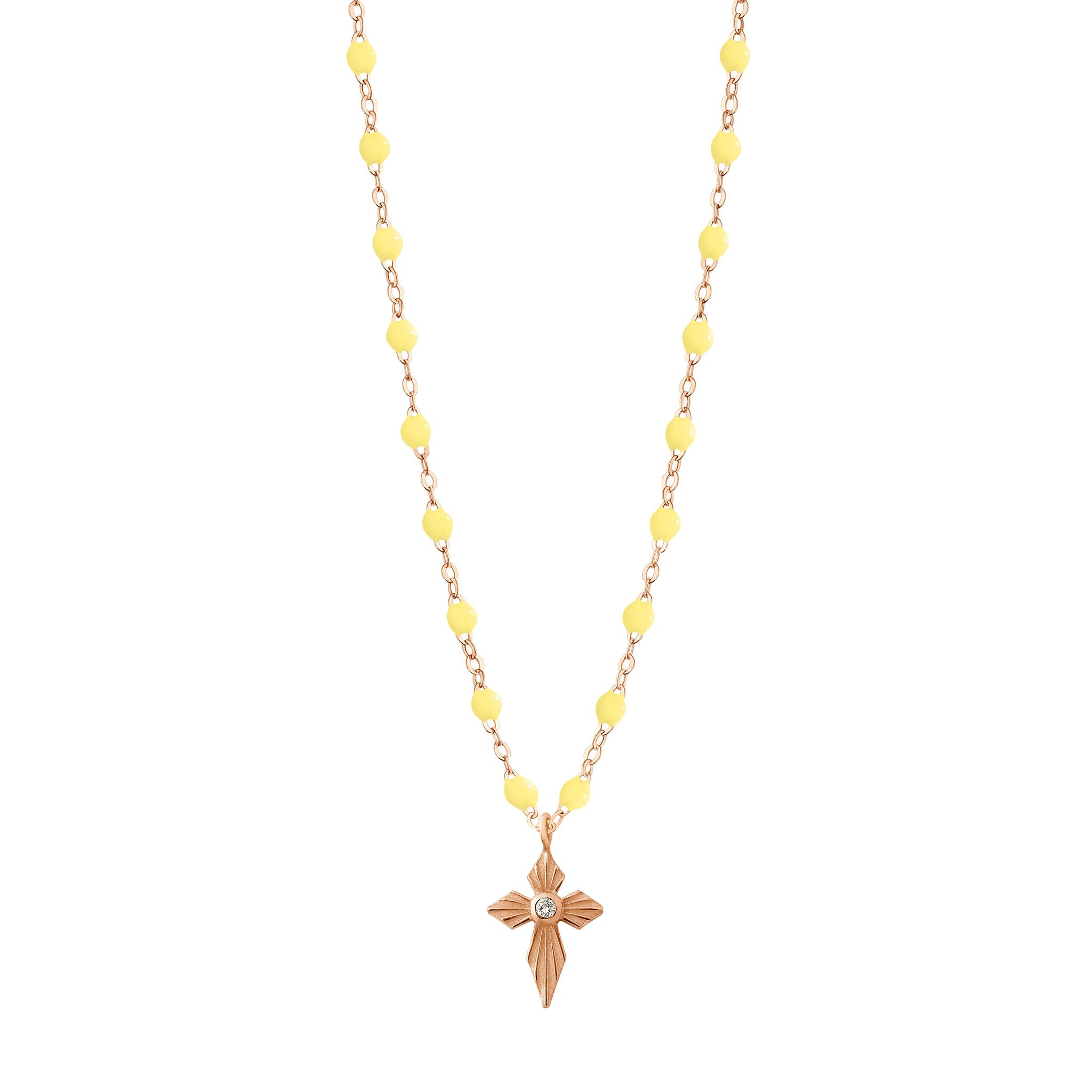 Gigi Clozeau - Collier mimosa Croix Lumière, Diamants, or rose, 42 cm