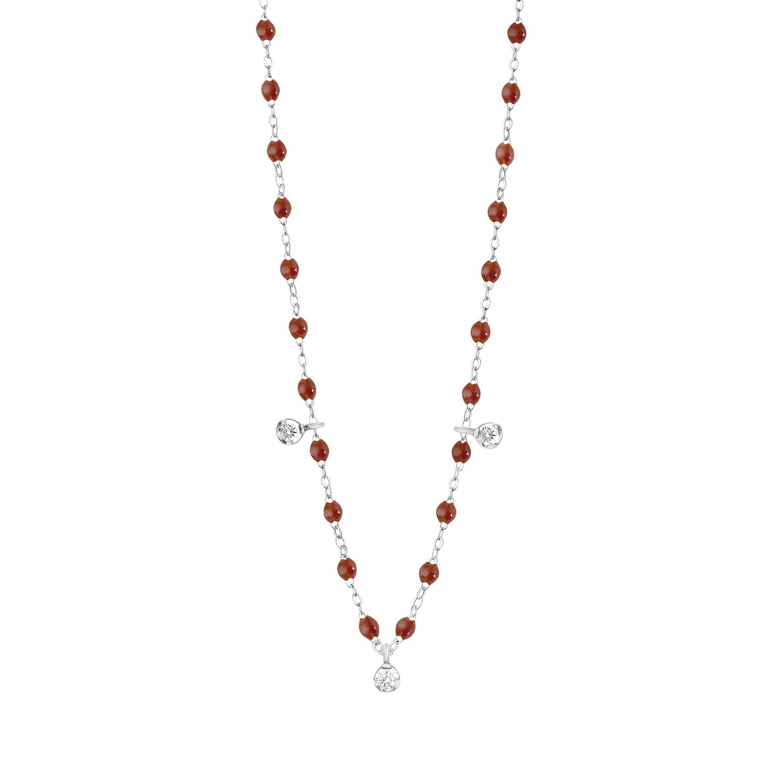 Gigi Clozeau - Collier moka Gigi Suprême, or blanc, 3 diamants, 45 cm